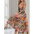 Femme Robe mi-longue robe soirée robe cocktail Invité de mariage Robe Robe Évasée Mode Soirée Moderne Formel robe hiver Vacances Standard Floral Manches 3/4 V Profond Rouge Bleu Vert Printemps