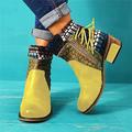 Femme Bottes Bottines Bottines Chaussures Vintage du quotidien Bloc de couleur Bottines Bottines Talon Bottier Bout rond Rétro Vintage Mode Bohême Polyuréthane Fermeture Noir Jaune Bleu