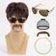 Ensemble de 5 pièces {perruque lunettes collier moustache bonnet de perruque} perruque disco des années 70 pour hommes, perruque naturelle moelleuse courte noire bouclée en cheveux