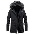 Homme Manteau d'hiver Parka Bordure en Fourrure Zippé Poche Capuche Bordure en Fourrure Bureau et carrière Rendez-vous Casual Quotidien Extérieur Pour tous les jours Des sports Hiver Plein Noir Bleu