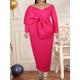 Grande Taille Courbe robe soirée Moulante Robe Fourreau Femme robe longue Plein manche longue Noeud Col V Mode Soirée Fuchsia Automne Hiver XL XXL 3XL 4XL