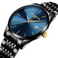 Montre à quartz ultra-mince pour hommes hommes analogique luxe minimaliste classique montre-bracelet étanche calendrier chronographe montres en acier inoxydable