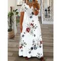 femmes grande taille courbe tenue décontractée fleuri longue robe maxi robe manches courtes dentelle froncé col v mode extérieur blanc rouge été printemps l xl xxl 3xl 4xl