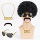 Ensemble de 4 pièces (lunettes moustache collier perruque) perruque afro pour hommes, perruque des années 1970 pour hommes, perruques des années 70 pour hommes, perruques des années 80 pour