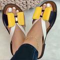 Femme Sandales Chaussons Sandales plates Pantoufles d'extérieur Extérieur du quotidien Plage Bloc de couleur Eté Noeud Talon Plat Bout ouvert Classique Décontractées Doux Faux Cuir Mocassins Jaune