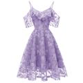 Robe mi-longue Femme Robe dentelle Manche Courte Eté Printemps - Mode Soirée Robe chic Dentelle A Volants Maille Floral Fleur Col V Vacances Plage Ample Rose Claire Rouge Violet Bleu clair S M L XL