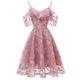 Robe mi-longue Femme Robe dentelle Manche Courte Eté Printemps - Mode Soirée Robe chic Dentelle A Volants Maille Floral Fleur Col V Vacances Plage Ample Rose Claire Rouge Violet Bleu clair S M L XL