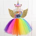 Licorne Robe Ailes Bandeau Fille Cosplay de Film Danse serrée Tutu robe de vacances Doré Bleu Arc-en-ciel Noël Halloween Carnaval Mariage robe demoiselle d honneur Robe Ailes Coiffure