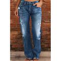 femme jeans maman taille basse effet vieilli droit pleine longueur denim poche déchiré taille basse décontracté lounge casual quotidien noir bleu marine s m