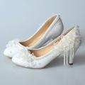 chaussures de mariage pour mariée demoiselle d'honneur femmes bout fermé blanc ivoire beige faux cuir escarpins avec dentelle fleur imitation perle talon aiguille plateforme fête de mariage soirée élégant vintage