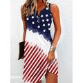 Jour de l'Indépendance Robe Mini Femme Robe Petite Robe T-Shirt Robe Tee Robe d'été Robe Active Mode Streetwear Plein Air Vacances Rue Coupe Régulière Drapeau Sans Manches Fente