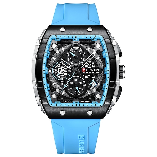 Montre en quartz CURREN pour hommes Créative Sport de plein air Montre-bracelet analogique Chronographe Étanche Lumineux Calendrier Date Montre à bracelet en silicone