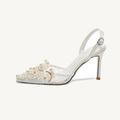 Femme Chaussures à Talons Chaussures de mariage Chaussures sexy Mariage Soirée Talons de mariage Imitation Perle Talon Aiguille Bout pointu Elégant Mode Dentelle Boucle Blanc 7 CM Blanc 9 CM