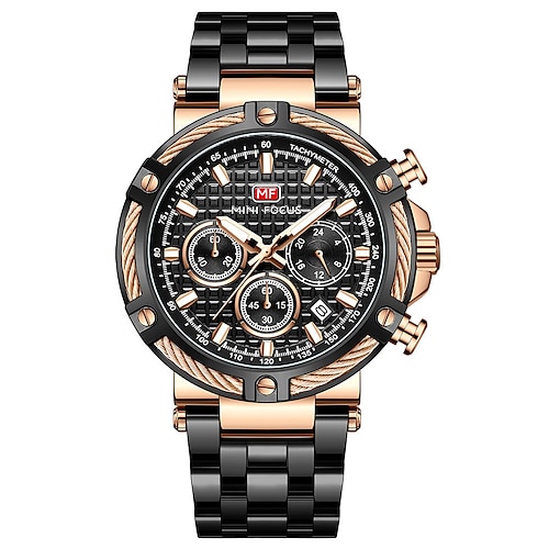 Montres chronographe MINI FOCUS Multifonctionnelles à quartz pour hommes Luxe Bracelet en acier inoxydable Horloge masculine étanche relogio masculino