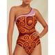 maillot de bain asymétrique folk orange