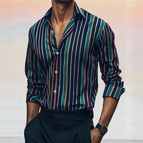 Homme Chemise Chemise Western Chemise de cow-boy Rayure Extérieur Rue Rouge Bleu Violet Gris manche longue Col Rabattu Automne Hiver Vêtement Tenue Boutons