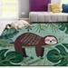 Wellsay Tropical Sloth Non Slip Area Rug for Living Dinning Room Bedroom Kitchen 4 x 6 (48 x 72 Inches / 120 x 180 cm) Palm Leaf Sloth Nursery Rug Floor Carpet Yoga Mat