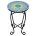 Costway Mosaic Side Table Accent Table Round Balcony Bistro End Table Blue