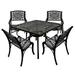 Outdoor Aluminum 5pc Square Black Patio Dining Set with Four Chairs