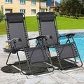 YZboomLife Patio Outdoor Chaise Lounge Chairs Beach Pool Side Lawn Deck Portable Folding Recliner Adjustable Lounge Chair Set of 2ï¼ˆBlackï¼‰