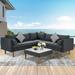 Glavbiku 4Pcs Outdoor Wicker L-shape Sofa Set Patio Furniture Set with Colorful Pillows Black 81in L