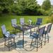 Summit Living Outdoor Swivel Bar Stool Dining Set of 7 6 Metal Patio Counter Height Textilene Blue Chairs and 1 Metal Bar Table Black