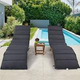 Topcobe Casual Outdoor Chair Extended Chaise Set Solid Wood Pool Lounger Portable Patio Lounger with Foldable Table for Beach Backyard Poolside Lawn Gray