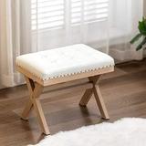 Bench Ottoman Burlap Linen Fabric Upholstered Entryway Bedroom Bench Footstool Seat with X-Shaped Wooden Legs for Patio Bedroom Living Room Foyer Hallway Beige