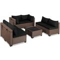 Haverchair Rattan Furniture Set 7 Pieces Wicker Patio Sectional Sofa Conversation Set Outdoor Rattan Furniture Sectional Sofa Set with Thickened Cushions and Storage Glass Coffee Table Black