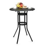 IVV Outdoor Bar Table Bar Height Patio Table with 2 Umbrella Hole Patio Dining Table Cast Aluminum Tall Outdoor Table Bistro Table Outdoor Furniture Garden Table (Black)