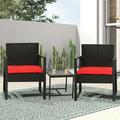 CL.HPAHKL 3 Pieces Patio Furniture Set Outdoor Furniture Rattan Patio Chairs with Side Table Patio Conversation Sets Balcony Furniture for Lawn Garden Backyard Balcony Poolside Red