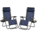 Yaheetech 26in Outdoor Zero Gravity Chair with Cupholder/Pillow Set of 2 Navy Blue