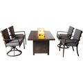 5 Piece Patio Dining Set with Fire Pit Table Aluminum Outdoor Dining Set with Propane Gas Fire Pit Table Removable Thicker Cushion Patio Furniture Set for Garden Backyard - 2 Armchair + 2 Swivel