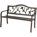 YZboomLife Sophia & William 50\u2018\u2019 Outdoor Garden Bench Patio Park Bench Cast Iron Metal Frame with Floral Design Backrest for Porch Yard Lawn Deck Black