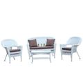 Afuera Living 4pc Wicker Conversation Set in White with Cocoa Brown Cushions