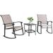YZboomLife 3 Piece Outdoor Rocking Bistro Set Textilene Fabric Small Patio Set Front Porch Rocker Chairs Conversation Set with Glass Table for Lawn Garden Balcony Poolside (Light Gr