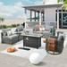 HOOOWOOO 8 Pieces Outdoor Furniture Sectional Sofa Patio Set with Swivel Rocking Chair and Fire Pit Table Dark Grey