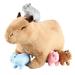 Capybara Mom Stuffed Animal Pillow Plush Plushie Cute Kawaii Includes 4 Babies Mommy Zipper Belly Doll 14 Inch Brown Pink Blue Grey Guinea Pig Hamster Kids Toy Bag Sleeping Buddy