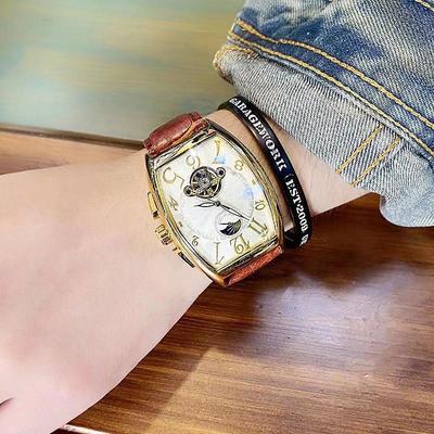 Men Mechanical Watch Luxury Large Dial Fashion Business Hollow Skeleton Automatic Self-winding Waterproof Leather Watch