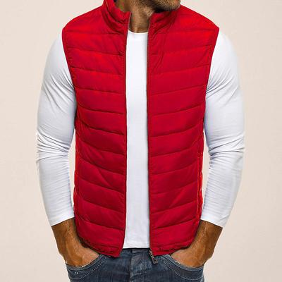 Men's Quilted Vest Cardigan Going out Casual All Seasons Pocket Polyester Plain Zipper Stand Collar Regular Fit Black Red Navy Blue Gray Vest