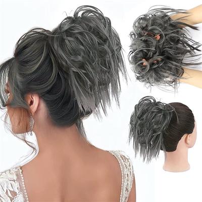 Tousled Updo Messy Bun Hairpiece Hair Extension Ponytail with Elastic Rubber Band Updo Ponytail Hairpiece Synthetic Hair Extensions Scrunchies Ponytail Hairpieces for Women