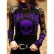 Women's Lace Shirt Halloween Shirt Blouse Floral Skull Casual Holiday Red Purple Print Lace Long Sleeve Festival / Holiday Turtleneck High Neck Regular Fit Spring Fall