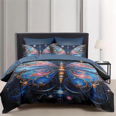 Colorful Imitation Fluorescent Butterfly Pattern Duvet Cover Set Comforter Set Soft 3-Piece Luxury Cotton Bedding Set Home Decor Gift King Queen Duvet Cover