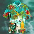 Men's Shirt Parrot Hawaiian Graphic Shirt Animal Turndown Sea Blue Green Blue Purple Red Outdoor Street Short Sleeve Button-Down Clothing Apparel Fashion Designer Casual Breathable