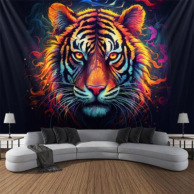 Tiger Blacklight Tapestry UV Reactive Glow in the Dark Trippy Animal Nature Landscape Hanging Tapestry Wall Art Mural for Living Room Bedroom