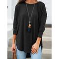 Women's T shirt Tee Plain Daily Weekend Print Black 3/4 Length Sleeve Basic Round Neck Spring Fall