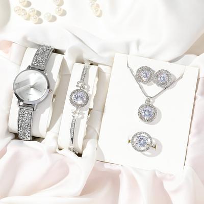 6pcs/set Women's Watch Luxury Rhinestone Quartz Watch Vintage Star Analog Wrist Watch Jewelry Set, Gift For Mom Her
