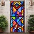 Stained Glass Stars Door Covers Mural Decor Door Tapestry Door Curtain Decoration Backdrop Door Banner Removable for Front Door Indoor Outdoor Home Room Decoration Farmhouse Decor Supplies