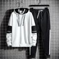 Men's Tracksuit Sweatsuit Jogging Suits Black White Hooded Letter Patchwork 2 Piece Sports Outdoor Daily Streetwear Cool Casual Spring Fall Clothing Apparel Hoodies Sweatshirts