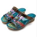 Women's Sandals Boho Bohemia Beach Wedge Sandals Outdoor Slippers Daily Beach Floral Summer Flower Wedge Heel Vintage Casual Faux Leather Blue